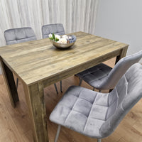 Dining Table and 4 Chairs Rustic Effect Wood Table 4 Grey Velvet Chairs Dining Room