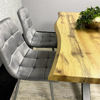 Wood Dining Set with Tufted Velvet Chairs & Grey Velvet Bench