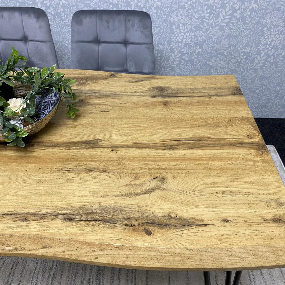 Brown Wooden Dining Table, Bench with 2 Grey Chairs - Dining Kitchen Room Furniture