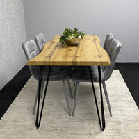 Wooden Dining Table and 4 Grey Velvet Chairs - Stylish Dining Room Furniture