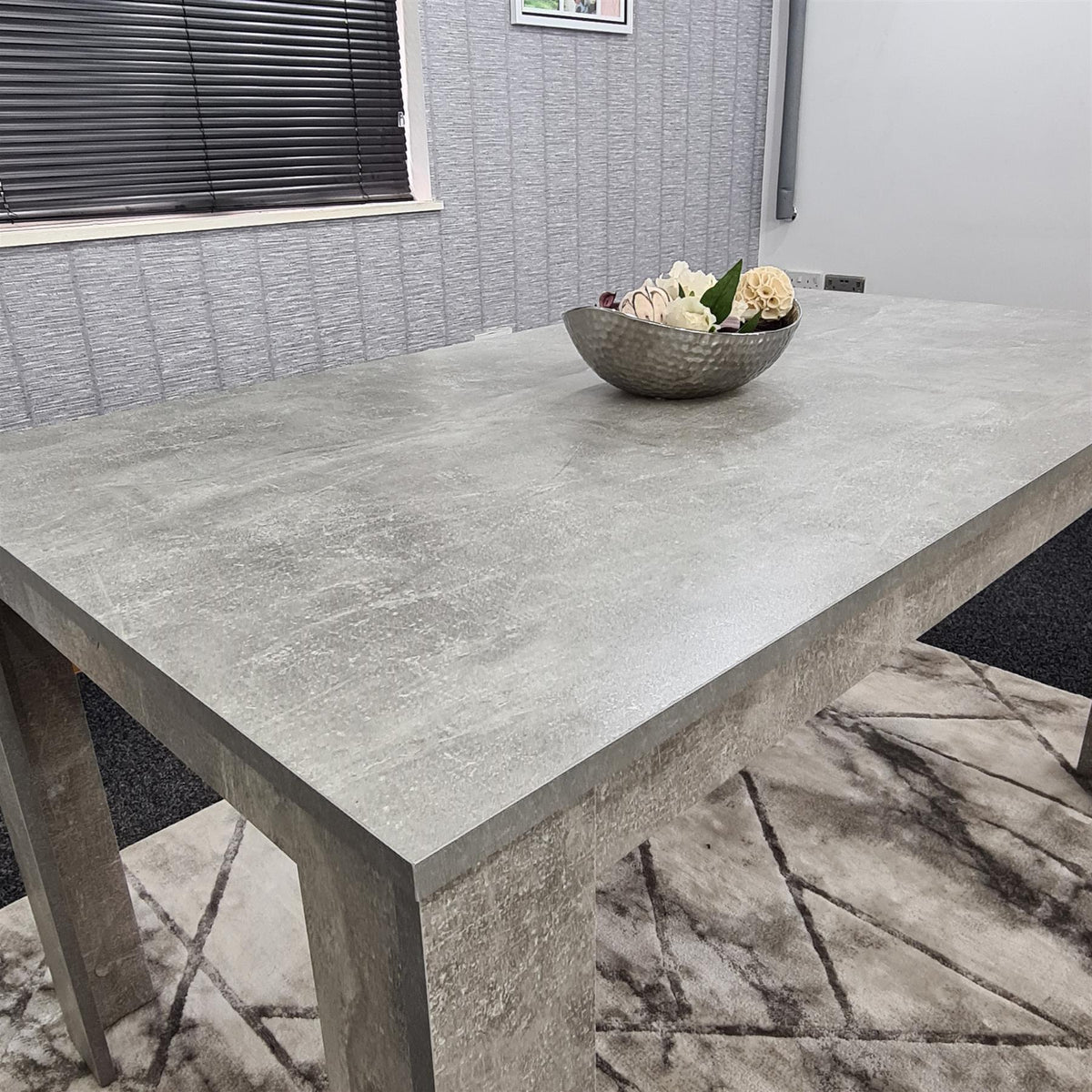 Dining Table and 4 Chairs Stone Grey Effect Wood Table 4 Colourful Plastic Leather Chairs Dining Room