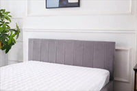 Ottoman Bed Gas Lift Storage Grey 3ft Single Line Pattern Velvet Pine Wood Bedroom