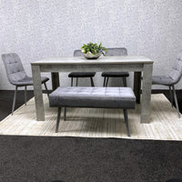 Grey Wooden Dining Table Set with 4 Grey Chairs and 1 Bench - Dining Kitchen Room Furniture