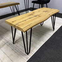 Wooden Dining Table with 2 Benches and 2 Black Velvet Chairs