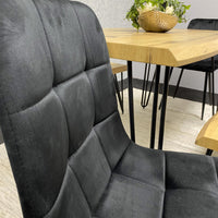Wooden Dining Table with 2 Benches and 2 Black Velvet Chairs