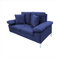 Modern Two Seater Sofa Blue Fabric with Chrome Feet - Comfortable Couch with Cushion for Living Room, Bedroom or Office