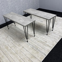 Grey Wooden Dining Table Hairpin Legs with 2 Benches - Dining Kitchen Room Furniture