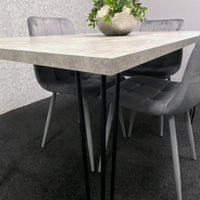 Grey Dining Table with Hairpin Legs & 4 Grey Velvet Chairs Set for Kitchen & Dining Room