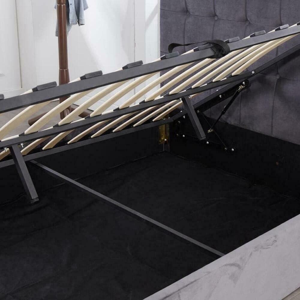Ottoman Bed Gas Lift Storage Grey 4ft6 Double Cushioned Velvet Bedroom