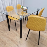 Glass Dining Table with 4 Mustard Chairs Dining Room Dining Table set for 4