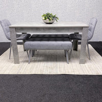 Grey Wooden Dining Table Set with 2 Grey Chairs and Benches - Dining Kitchen Room Furniture