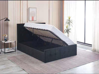 Ottoman Bed Gas Lift Storage Black 3ft Single Velvet Cushioned Bedroom