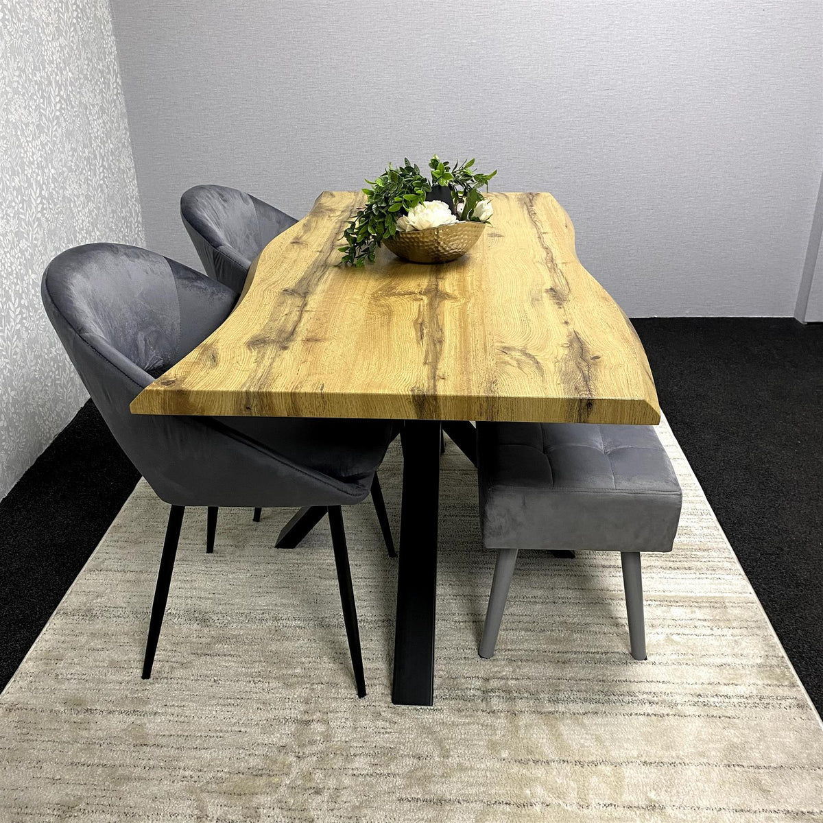 Black Marble Effect Dining Table with 6 Tufted Black Velvet Chairs – Tempered Glass Top with Metal Legs – Elegant Modern Dining Room Furniture Set