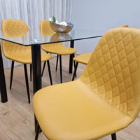 Glass Dining Table with 4 Mustard Chairs Dining Room Dining Table set for 4