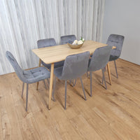 Beige Oak Design Dining Table Set with Velvet Chairs & Metal Legs