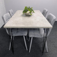 Grey Dining Table with Hairpin Legs & 4 Grey Velvet Chairs Set for Kitchen & Dining Room