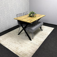 Modern Dining Table Set with Padded Bench and 2 Grey Velvet Chairs – Wood Effect Tabletop with X-Shaped Metal Legs – Stylish Kitchen or Dining Room Furniture