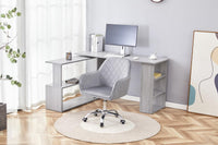 Grey Office Desk L-shaped with Grey Velvet Upholstered Chair Wooden Room Furniture