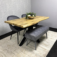 Black Marble Effect Dining Table with 6 Tufted Black Velvet Chairs – Tempered Glass Top with Metal Legs – Elegant Modern Dining Room Furniture Set