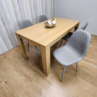 Dining Set of 4 Oak Effect Dining Table and 4 Cream Gem Patterned Stitiched Chairs