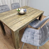 Dining Table and 4 Chairs Rustic Effect Wood Table 4 Grey Velvet Chairs Dining Room