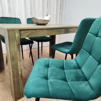 Dining Set of 4 Dining Table and 4 Green Velvet Chairs Dining Room Furniture