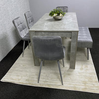 Grey Wooden Dining Table Set with 4 Grey Chairs and 1 Bench - Dining Kitchen Room Furniture