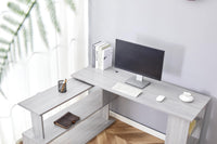 Grey Office Desk L-shaped with Black Velvet Upholstered Chair and Storage Drawers