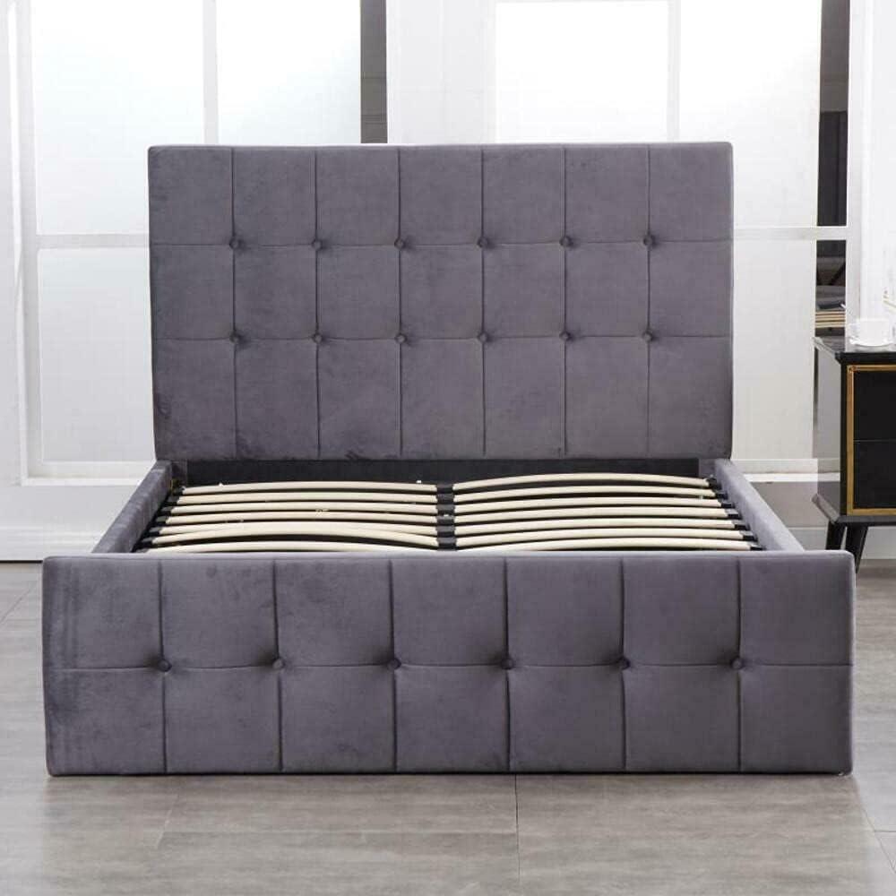 Ottoman Bed Gas Lift Storage Grey 3ft Single and 1 Mattress Velvet Cushioned Bedroom