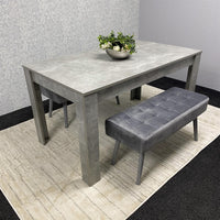 Grey Wooden Dining Table Set and 2 Benches with Metal Legs – Dining Kitchen Room Furniture