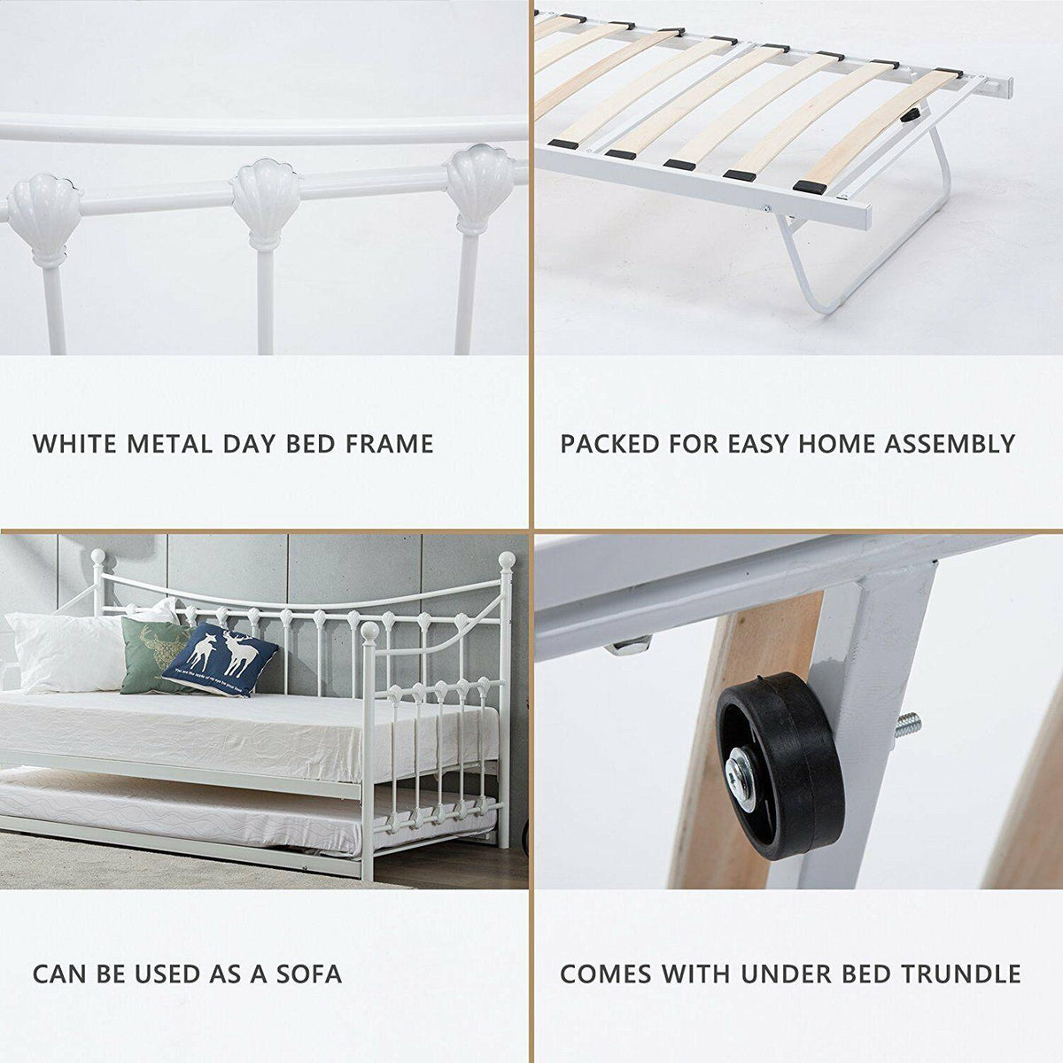 Daybed Without Trundle white 3ft single bed and 1 spring mattress metal bedroom living room
