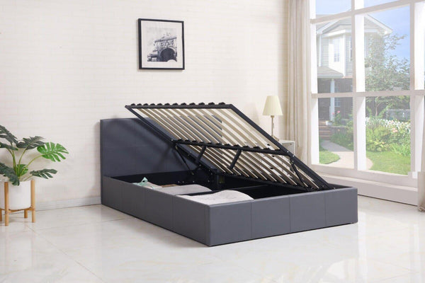 Ottoman Storage Bed grey 3ft single leather and 1 spring mattress bedroom furniture