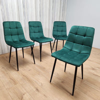 Dining Table and 4 Chairs Rectangle Glass Table 4 Green Velvet Chairs Dining Set