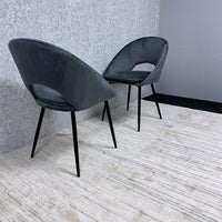 Set of 2 Grey Velvet Dining Chair Modern Metal Legs for Living Room and Office