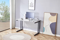 Grey Office Desk Wooden Room Furniture with Sturdy Iron Legs for Home, Study, and Office