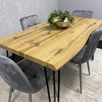 Wooden Dining Table and 4 Grey Velvet Chairs - Stylish Dining Room Furniture