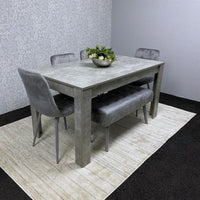 Grey Wooden Dining Table Set with 4 Grey Chairs and 1 Bench - Dining Kitchen Room Furniture