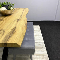 Wooden Dining Set with 2 Grey Velvet Chairs and 2 Wooden Benches