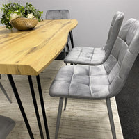 Wooden Dining Table and 6 Grey Velvet Chairs - Stylish Dining Room Furniture