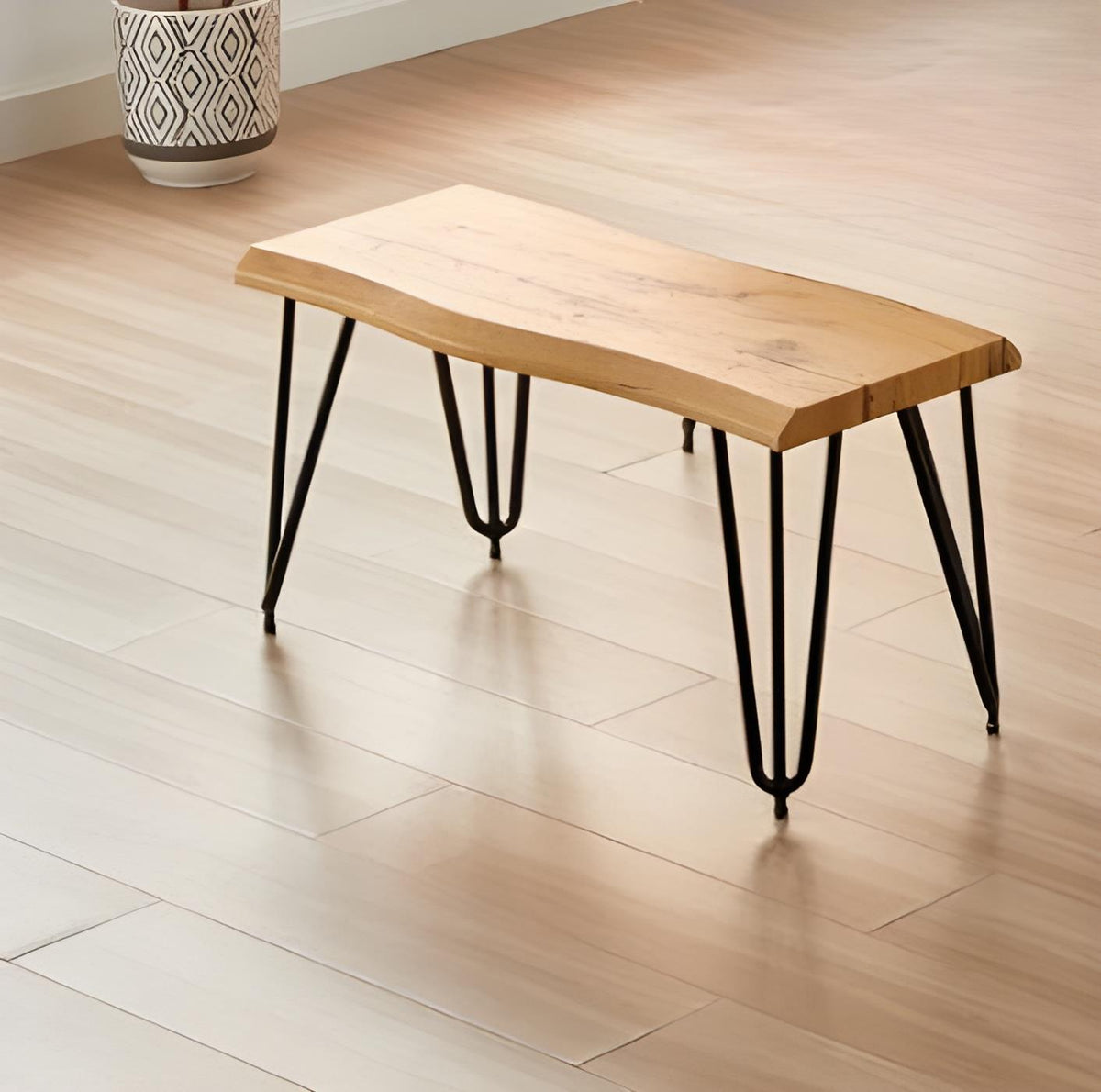 Wooden Bench With Metal Hairpin Legs for Dining Room, Work, or Study