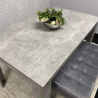 Grey Wooden Dining Table Set and 2 Benches with Metal Legs – Dining Kitchen Room Furniture