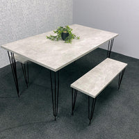 Grey Wooden Dining Table Hairpin Legs with 2 Benches - Dining Kitchen Room Furniture