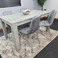 Dining Table with 4 Grey Velvet Chairs Stone Grey Effect Wood Table Set for Dining Room