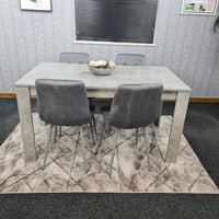Dining Table with 4 Grey Velvet Chairs Stone Grey Effect Wood Table Set for Dining Room