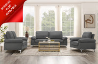 Modern Grey Fabric One Seater Sofa with Chrome Feet - Comfortable Couch with Cushion for Living Room, Bedroom or Office