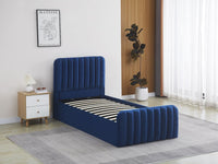 Ottoman Gas Lift Storage Bed 3ft Single and 1 Mattress Blue Velvet Bedroom