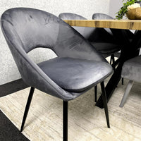 MDF Dining Set with Grey Velvet Chairs & Tufted Velvet Bench