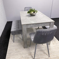 Grey Wooden Dining Table Set with 2 Grey Chairs and 2 Benches - Dining Furniture