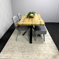 Wood Dining Set with Tufted Velvet Chairs & Grey Velvet Bench