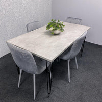 Grey Dining Table with Hairpin Legs & 4 Grey Velvet Chairs Set for Kitchen & Dining Room